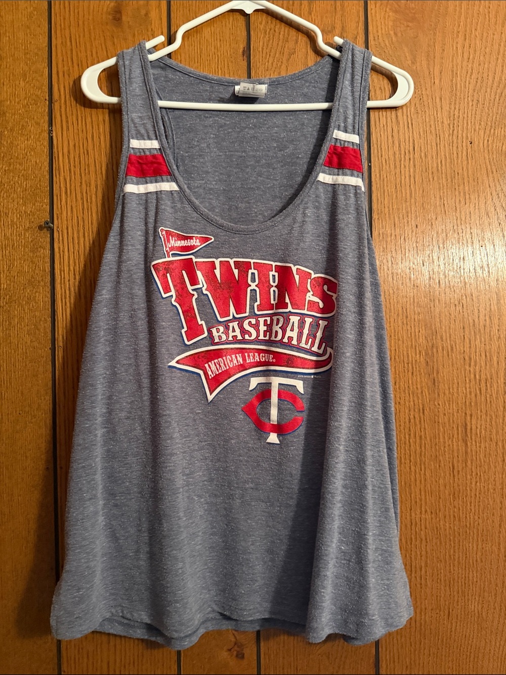 5th & Ocean Women's Gray Twins Baseball Tank with Red White Accents